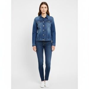 7 For All Mankind Classic Jean Jacket Button Front Pockets Medium Blue Womens Sm